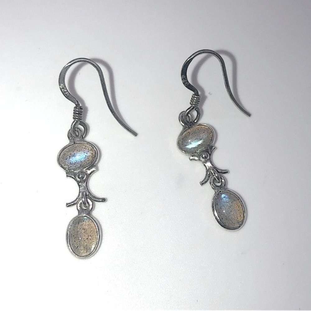 VTG Sterling &Moonstone Shepherds Hook Earrings 1.5”